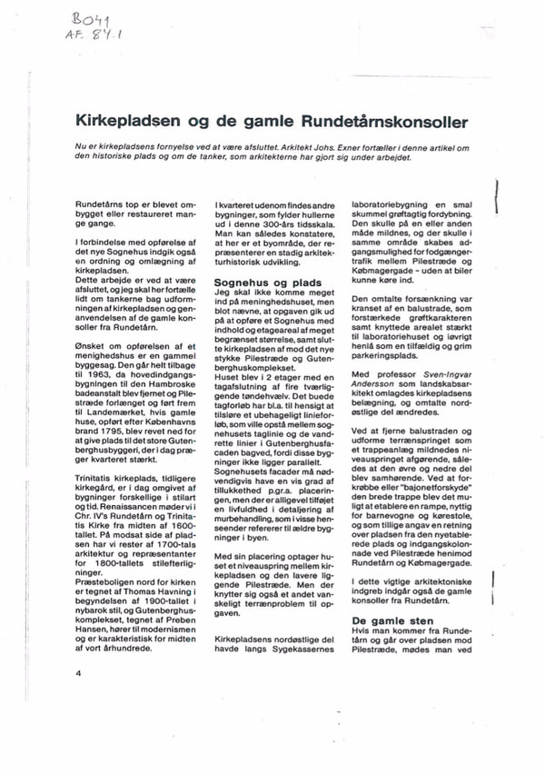 Kirkepladsen og de gl. Rundetårnskonsoller – Trinitatis Kirkeblad, 1984.1