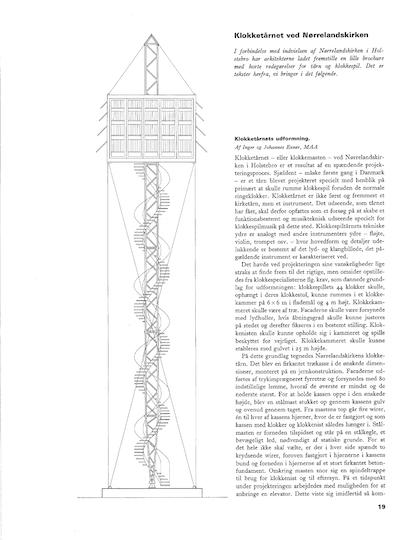 Tegning af klokketårn og spiraltrappe fra Holsterbro Nørrelandskirken.